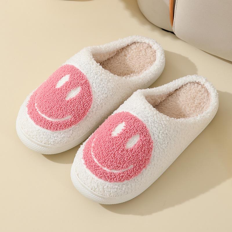 Новые осенне-зимние милые мультяшные тапочки-смайлики из хлопка, домашние комнатные нескользящие теплые тапочки