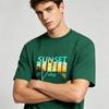 2026 New Unisex Pure Cotton Tee Gradient Ocean Palm Sunset Vibes Letter Print Streetwear Summer Vacation Male Shirts