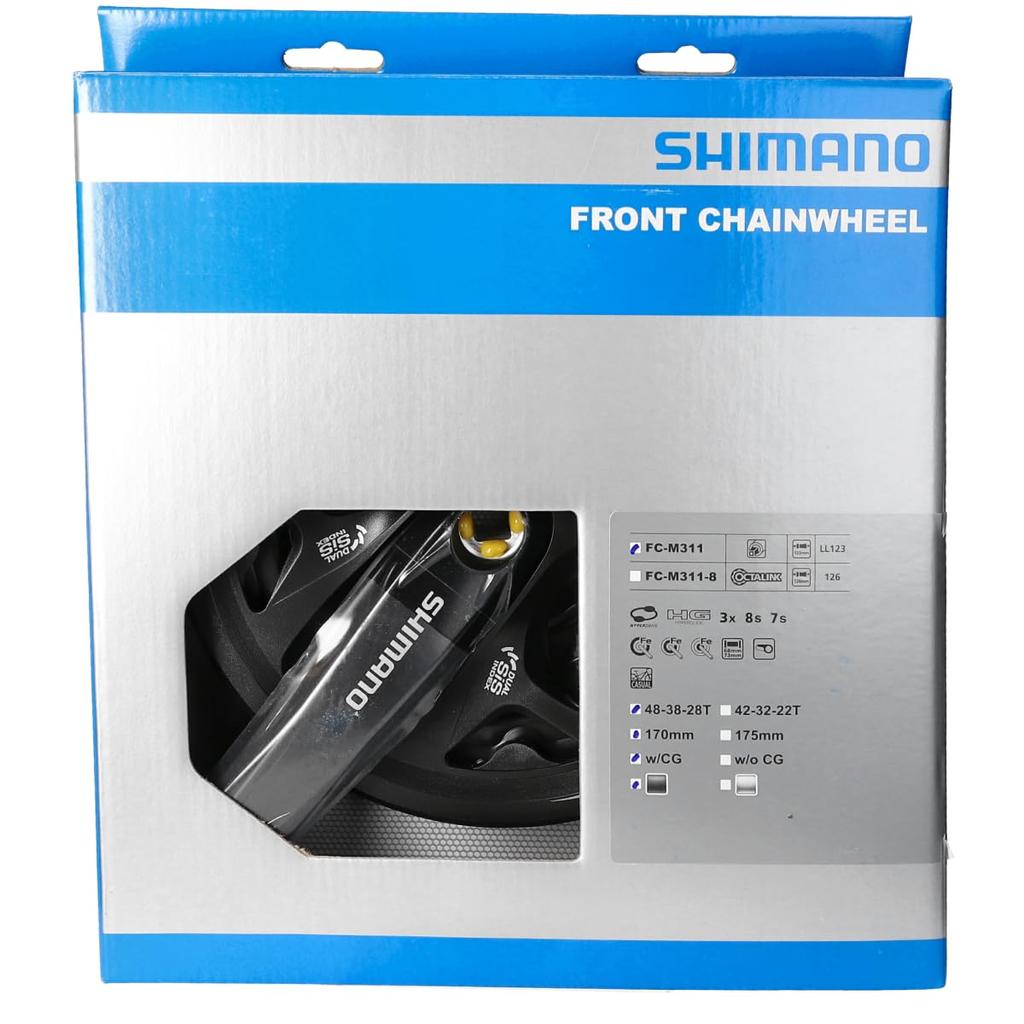 SHIMANO Передняя звездочка черная 170 мм с квадратным валом BB EFCM311C888CL ALTUS (MTB) FC-M311 48-38-28T Защита/Совместимая 122,5 мм (LL123)
