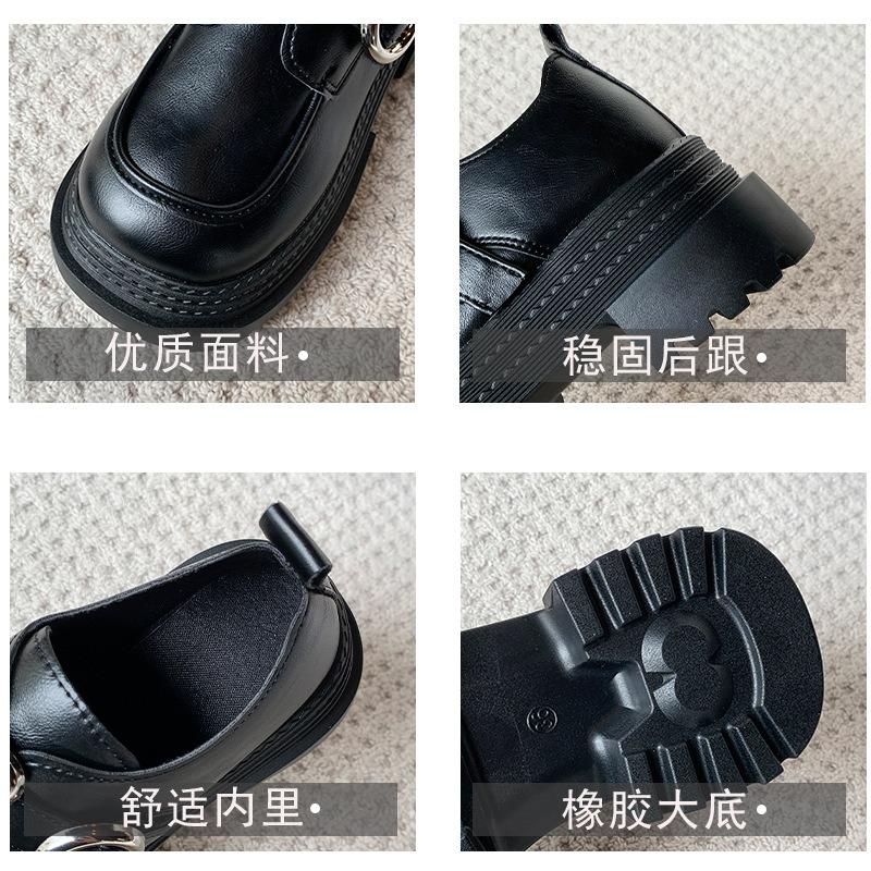 Женские весенние новые туфли на толстой подошве с большой головкой, увеличивающие рост, маленькие кожаные туфли на толстом каблуке, британские туфли-комьютеры на липучке