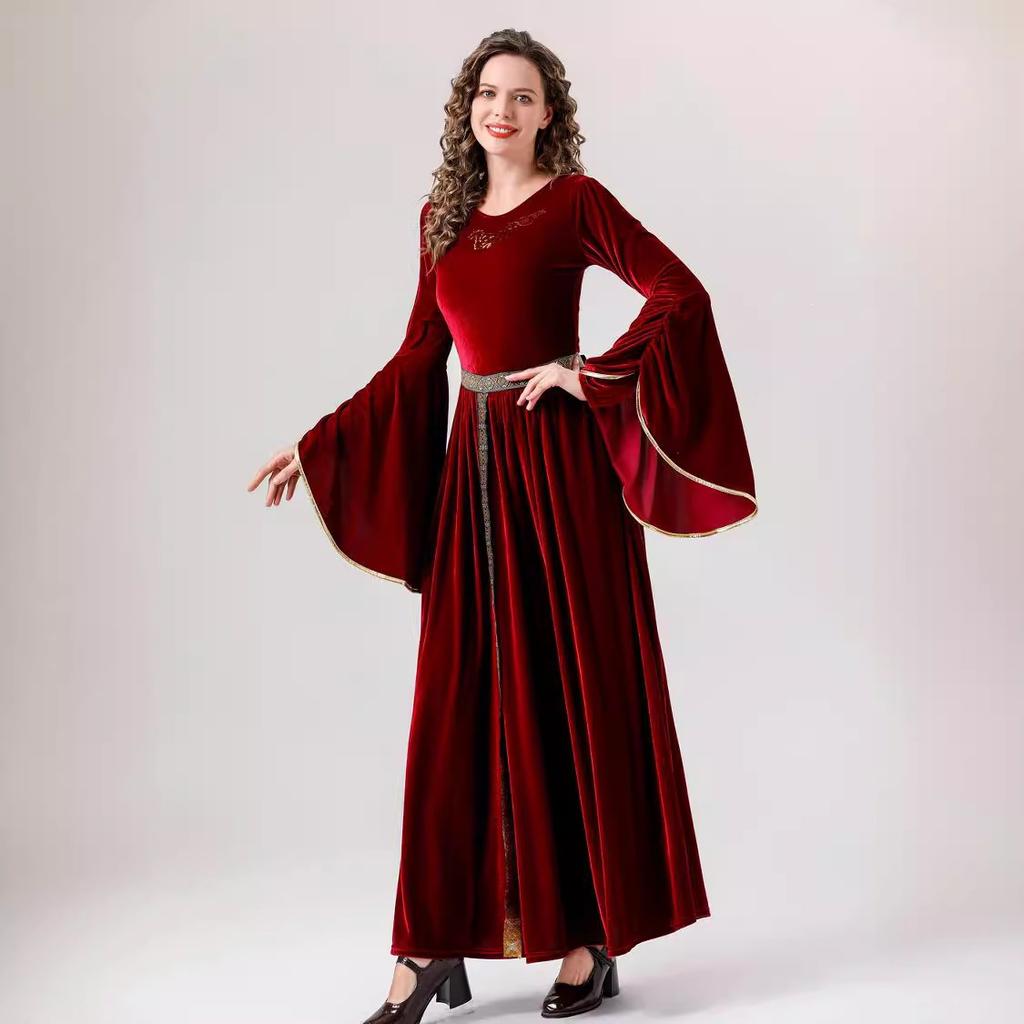 Cosplay European and American medieval dresses Renaissance costumes Women's Halloween costumes Long retro long dresses Horn sleeves