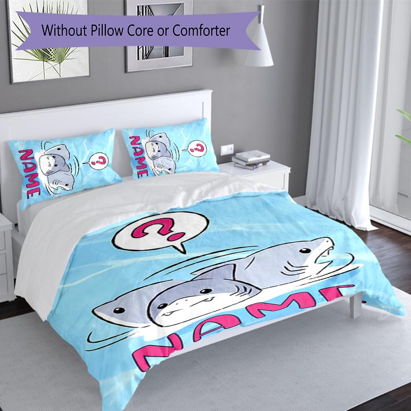 3pcs Custom Name Jeff the Land Shark Set,Includes 1 Duvet Cover and 2 Pillowcases,All-season Bedroom Decor