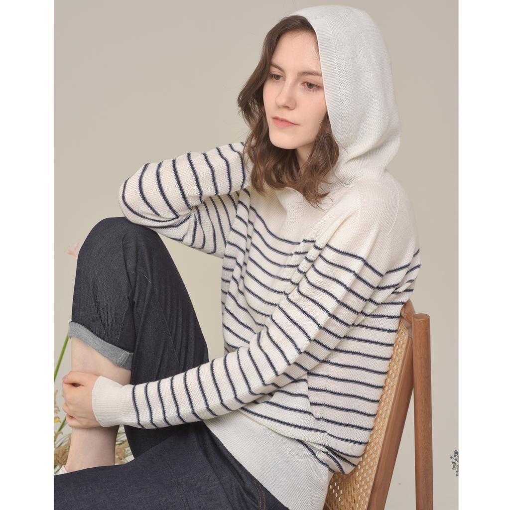 CALLAITE Striped Hooded Sweater - Navy