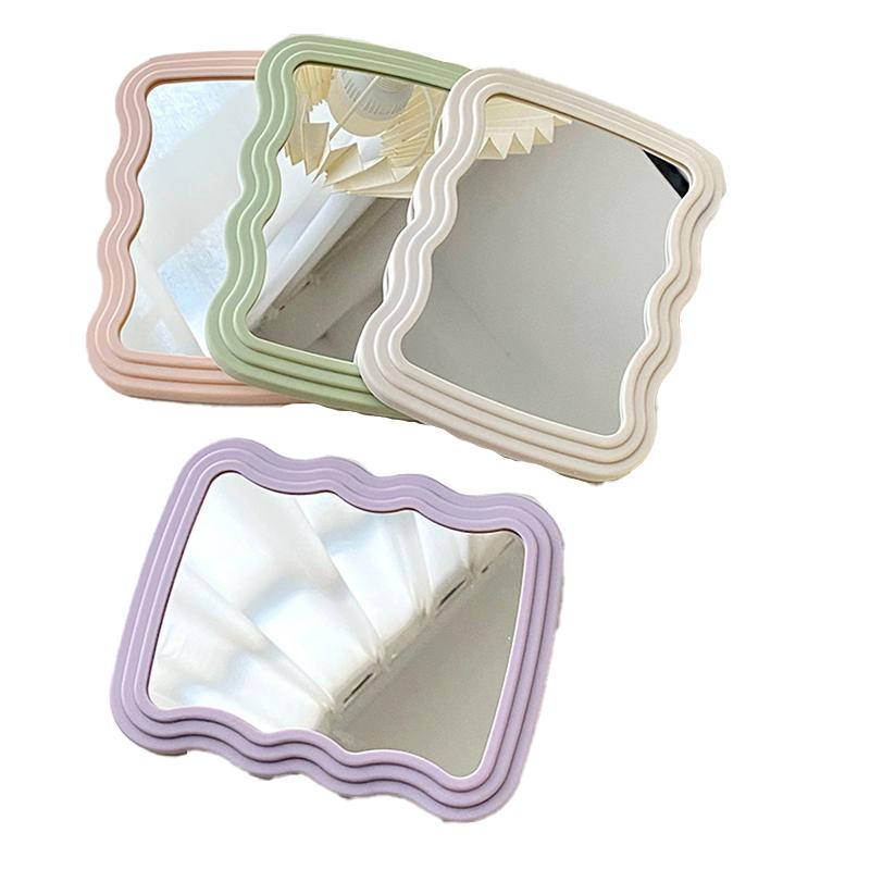 Гофрированное настольное зеркало для макияжа, однотонное, простое, портативное, складное, студенческое, компактное, симпатичное зеркало