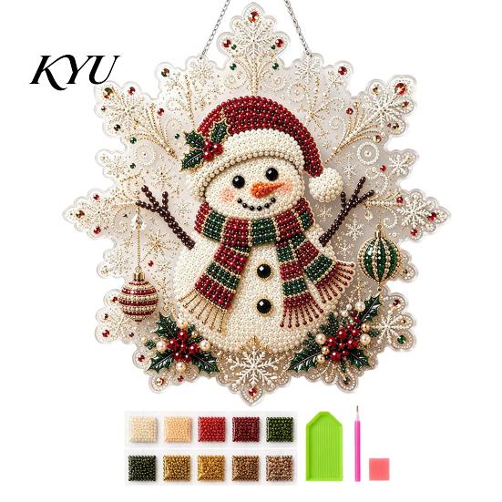 Christmas Ornament Making Kits Faux Pearl Painting Suncatcher Art Kit, Acrylic Snowflake Shape Board DIY Beading Ornaments with Lace Edge, 3D