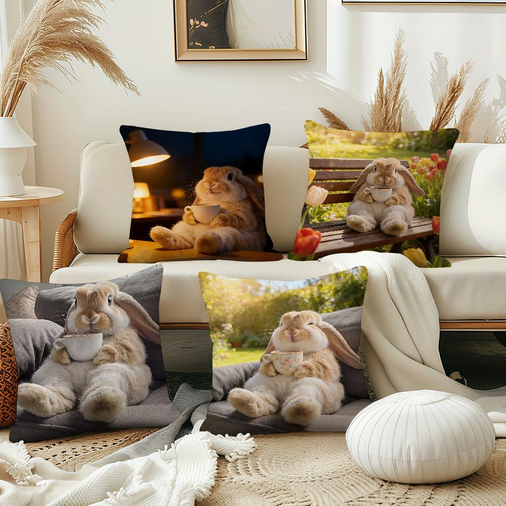 Rabbit Drinking Coffee cushion cover Best Home Office Coffee Pillow Sofa Printing Decoration Room Shop Car Nordic Simplicity Hit