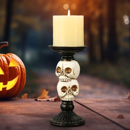 Подсвечник в виде черепа, украшение на Хэллоуин, смоляной подсвечник-столб, жуткий подсвечник в виде черепа для свечи-столба диаметром 3 дюйма