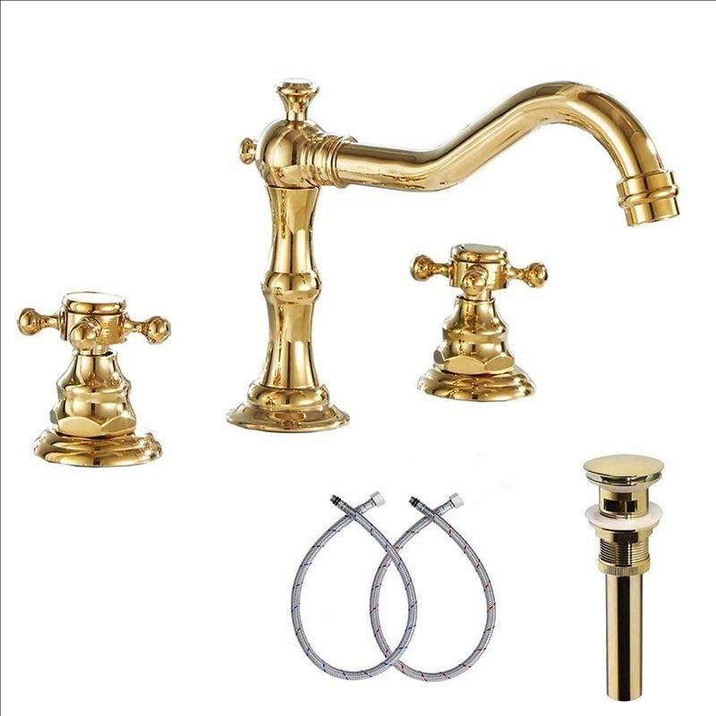 Золотой Хром Латунь Смесители для Раковины в Ванной Комнате Краны Античный Черный Смеситель для Кухонной Раковины Двойные Ручки 3 отверстия Смеситель для Ванны