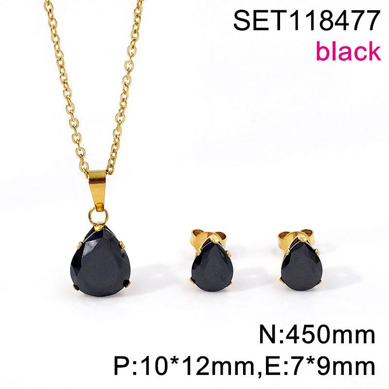 European and American Set Necklace Color Water Drop Zircon Small Fresh Collarbone Women Titanium Steel Zircon Set