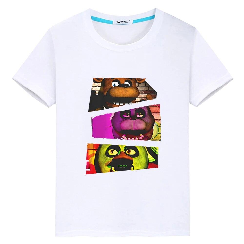 Летняя футболка FNAF из 100% хлопка с мультяшным принтом, аниме-футболки, короткие топы для мальчиков, футболка с изображением медведя и кролика, y2k, цельная детская одежда для девочек
