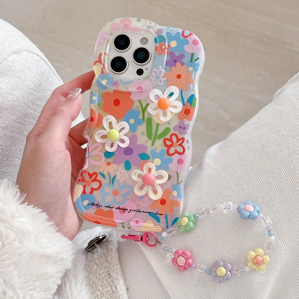 Браслет из бусин Цепочка Чехол для телефона Для iPhone 16 17 15 14 13 11 12 Pro Max Plus 3D Цветок Держатель Подставка Ремешок Чехол