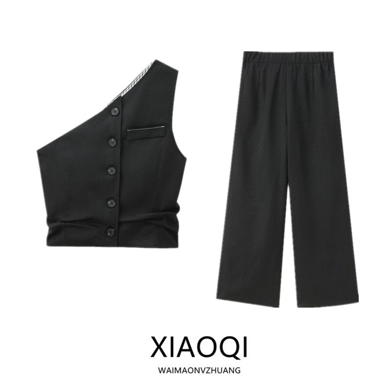 Fashion Style 2024 Autumn New Women's Black Elegance Sleeveless Vest Style Tops High Waist Pants 8297201