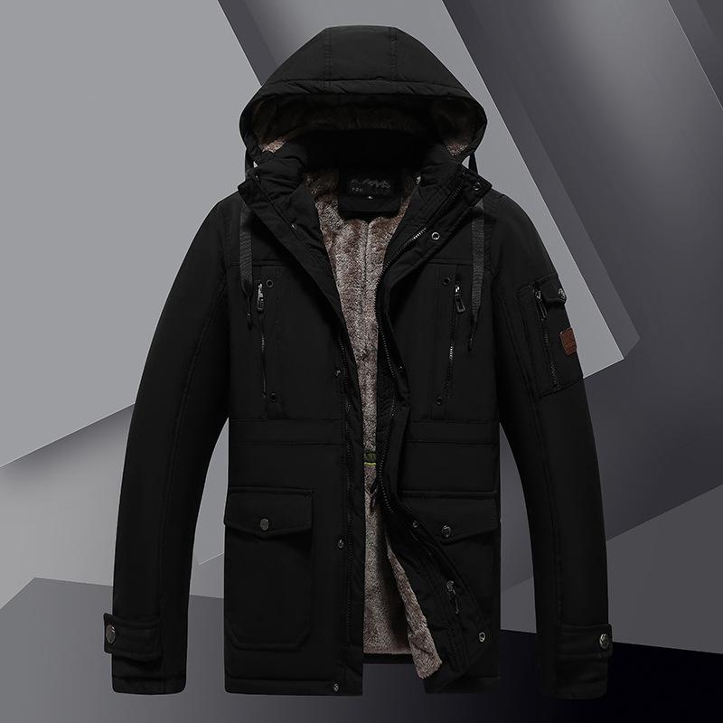 Зимняя мужская бархатная теплая куртка с несколькими карманами, утепленная мужская повседневная куртка с капюшоном, тонкое хлопковое пальто для мужчин