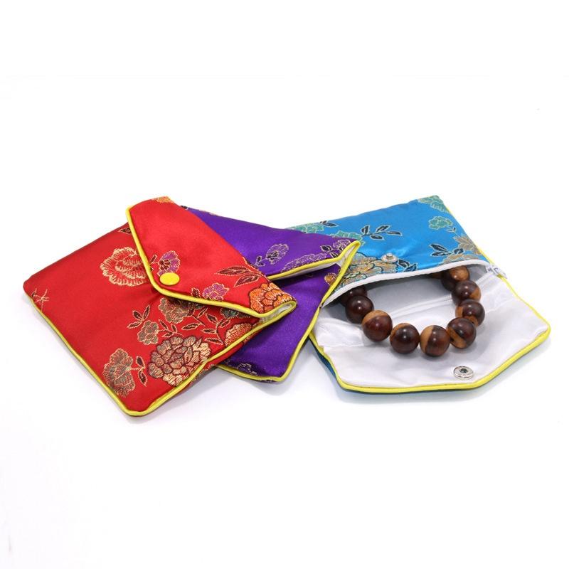 Storage Buckle Bag Embroidery Printed Vintage Brocade Ring Bracelet Bag Necklace Jewelry Bag Thickening Double-Layer