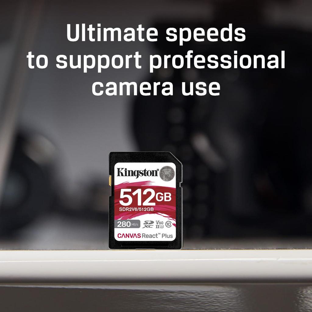 Kingston 256GB SD Memory Card Up To 280MB/s U3 V60 SDXC 128GB/512GB Full 4K Ultra HD Professional UHS-II Ultimate Speeds Cinema Cameras SD Card SDR2V6