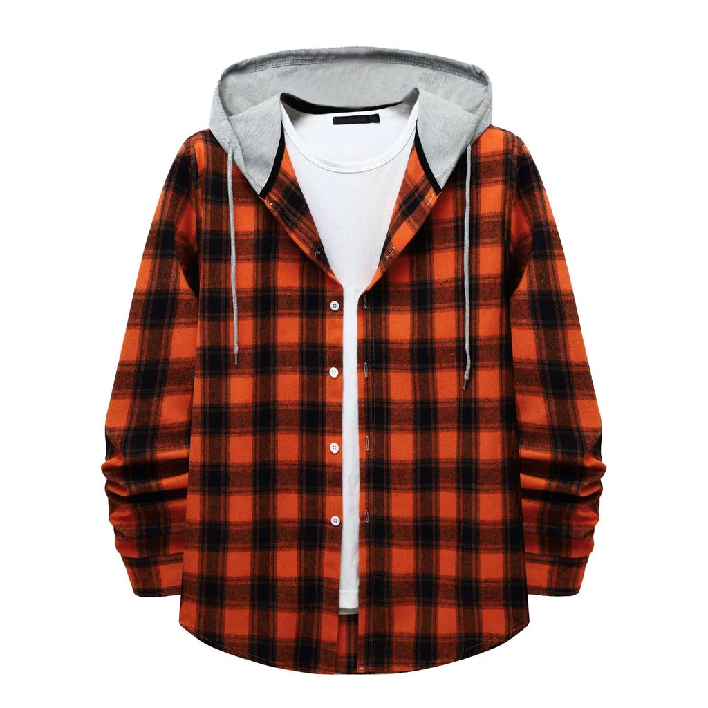 Men's Plaid Shirt Hooded Button Sweatshirt Men's Casual Fashion Sweatshirt