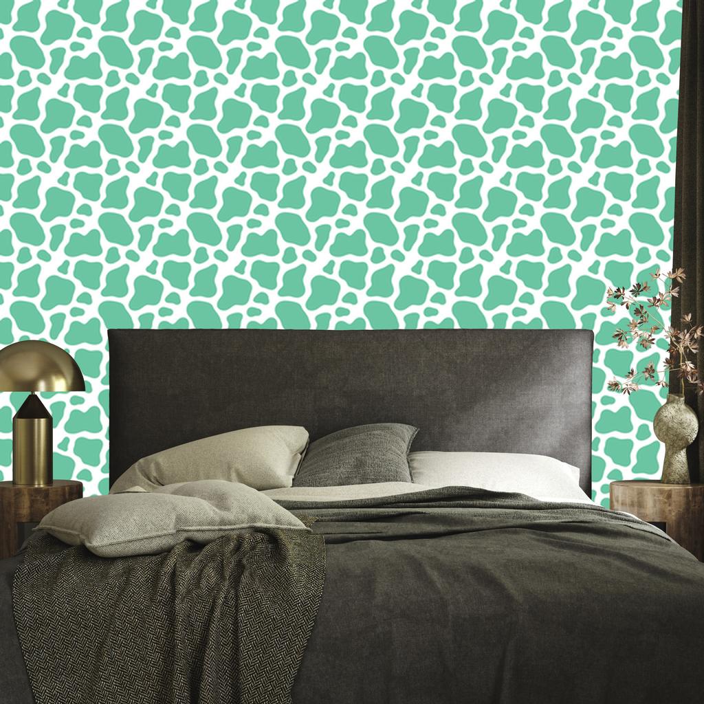 Cow Patches Wallpaper, Sea Green, Mint and White for Living Room and Bedroom 50x1000