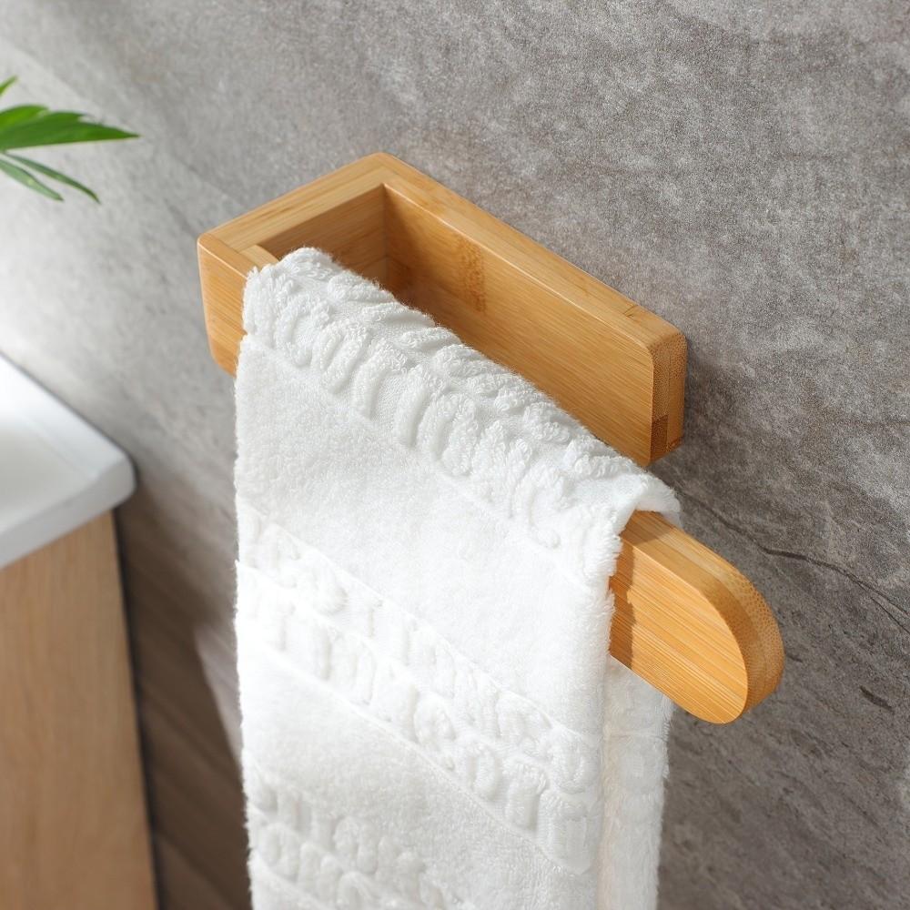 Waterproof Bamboo Wooden Towel Rack Adhesive Towel Shelf Durable No Drill Shelf Bathroom