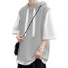 FLYSKY Waffle Summer Sleeve Short Plus Sizes Men's Hoodie, T-Shirt, 5/8 Hooded, Sleeve, Stylish, Casual, Popular,