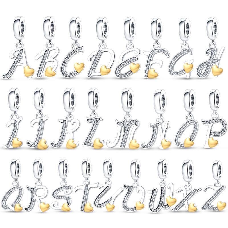 New In Copper Alphabet Series Charms Fit Original Pan Bracelet&Bangle For Women Birthday Fine Jewelry Gift