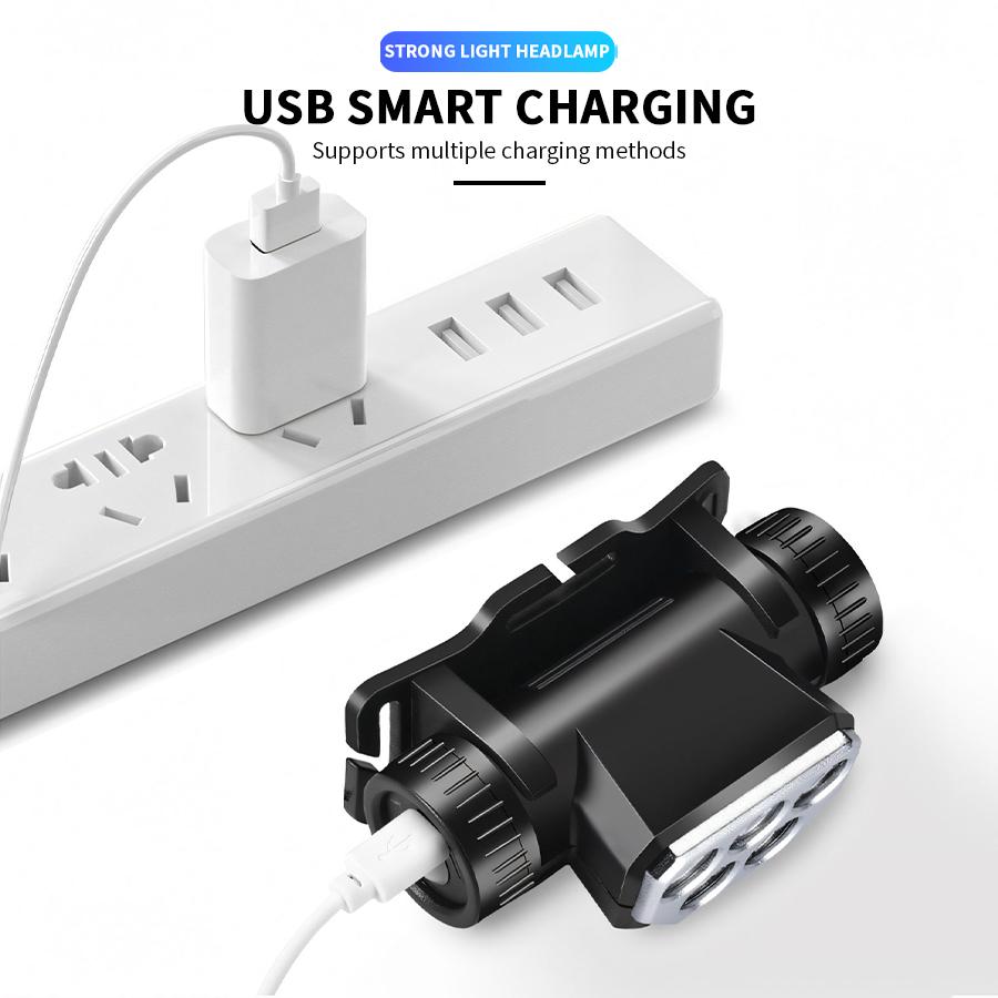 Перезаряжаемый светодиодный налобный фонарь со встроенным аккумулятором 18650 для кемпинга, ночной рыбалки, налобный фонарь с 4 режимами освещения