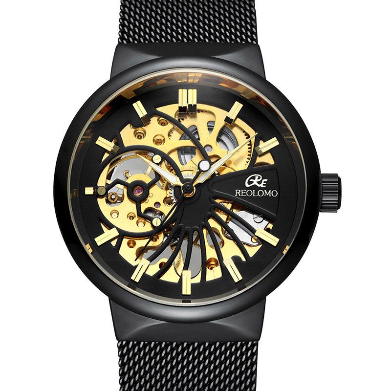 Мужские механические часы GUCAMEL, модная сетка с мужскими механическими часами с полым корпусом