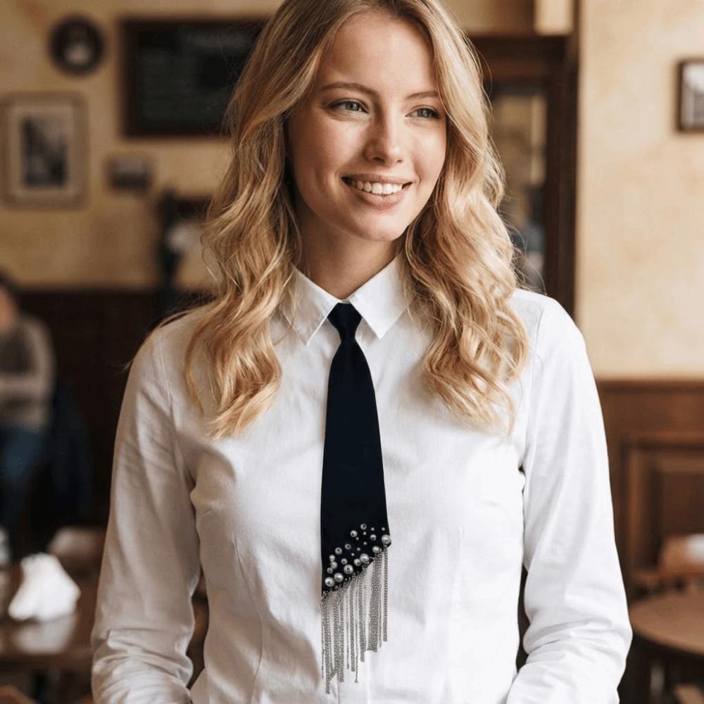 Korean Style Lazy Person Neck Tie Adjustable Casual Pre Tied Neck Tie Temperament Easy To Wear Hand-beaded Long Necktie Parties