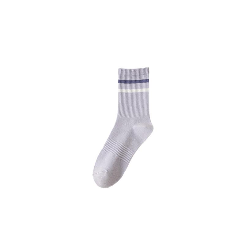 Female Spring and Autumn New Casual Stripe Sweat Absorption Breathable No Bone Anti Pilling Long Tube Cotton Socks