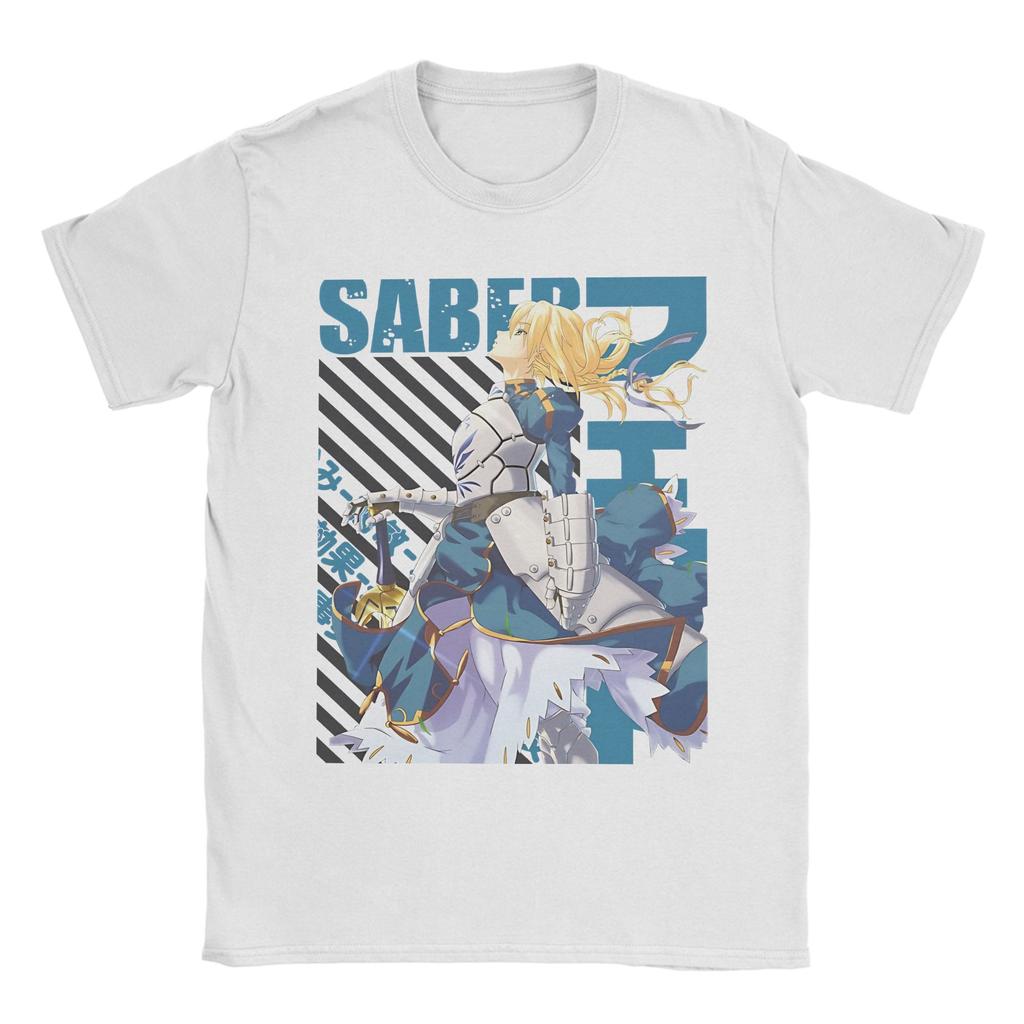 Fate Stay Night Сейбер Аниме Fate Рин Простая футболка Винтажные футболки из чистого хлопка Круглый вырез Короткий рукав Классические топы
