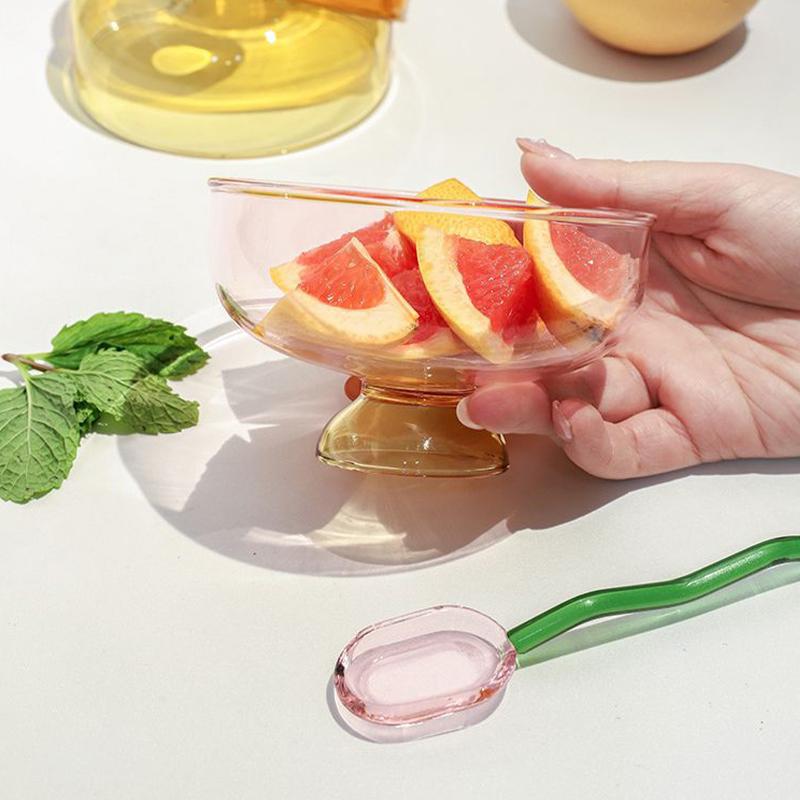 Витражный прозрачный бокал, чаша, набор ложек, чаша из боросиликатного стекла, фруктовый салат, десертные миски, бытовая посуда