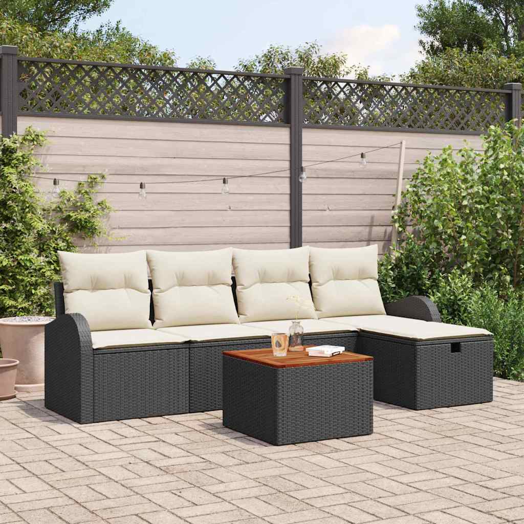 Garden Sofa Set with Cushions 6 pcs Black Poly Rattan