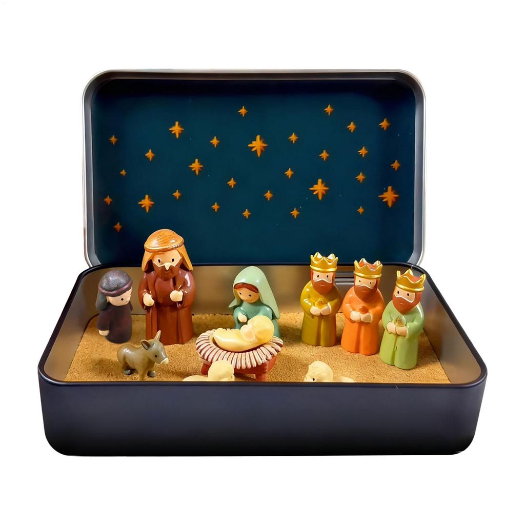 Christmas Nativity Scene Set In A Tin Box Handcrafted Pocket Nativity Scene Set Holy Family Display, Small Religious Orna