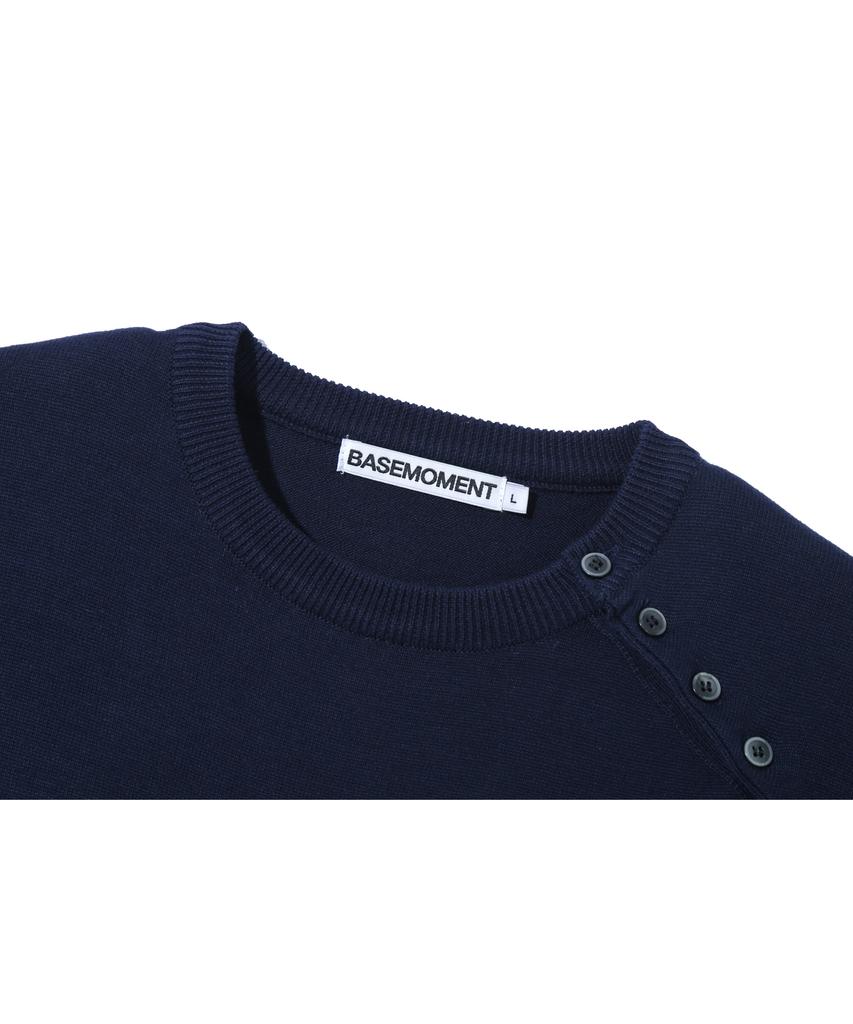 BASEMOMENT Diagonal Button Half Knit Navy