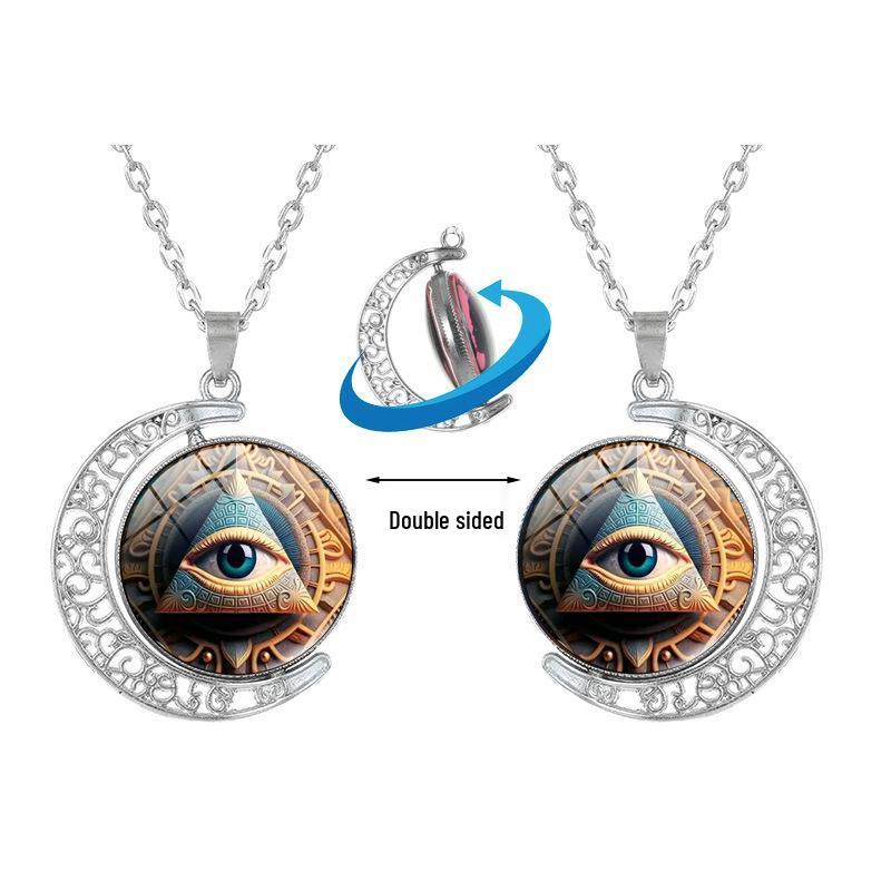 Древнеегипетский Глаз Гора Вращающийся Кулон Луна Ожерелье - Женская Мода Ретро Цепочка для Свитера Ювелирные Изделия