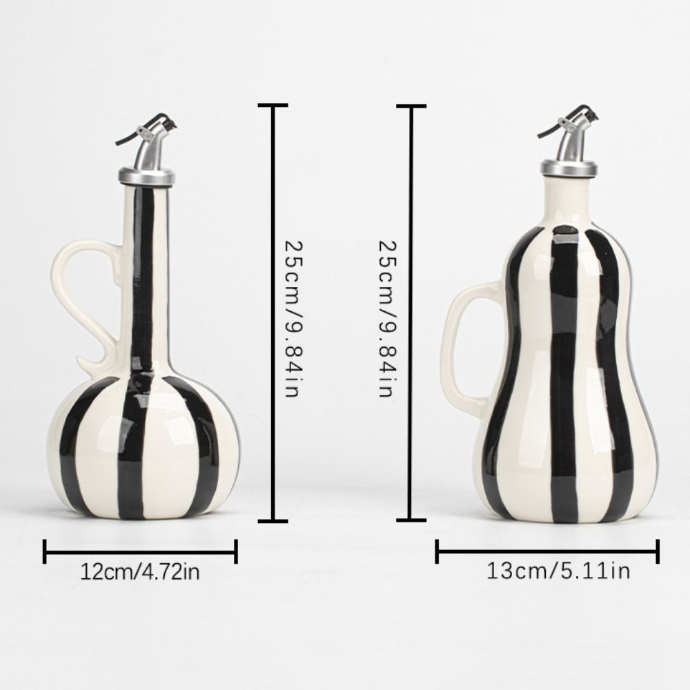 Nordic Style Ceramic Oil Bottle Hand-drawn Stripes Olive Oil Jug Cooking Equipment
