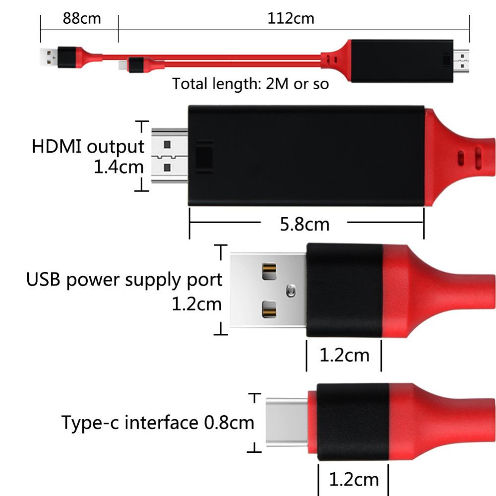 Usb 3.1 Type C в HDMI-кабель-адаптер-переходник 2M Hd 1080P 4K HdTV-сплиттер-кабель для Samsung Galaxy S10/9/8, телефон, проектор, телевизор