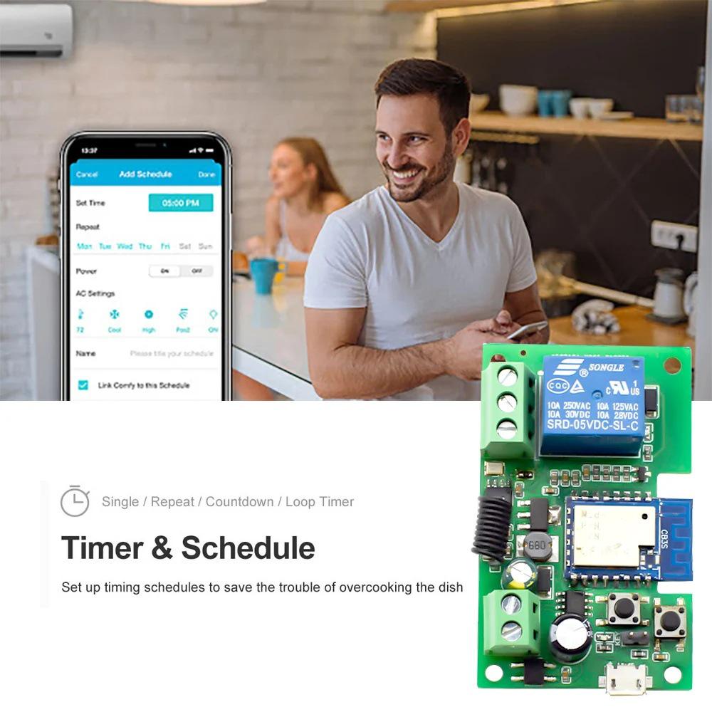 Граффити Умный WiFi выключатель Tuya: Одноканальный релейный модуль с мгновенным, самоблокирующимся и взаимоблокирующим дистанционным управлением