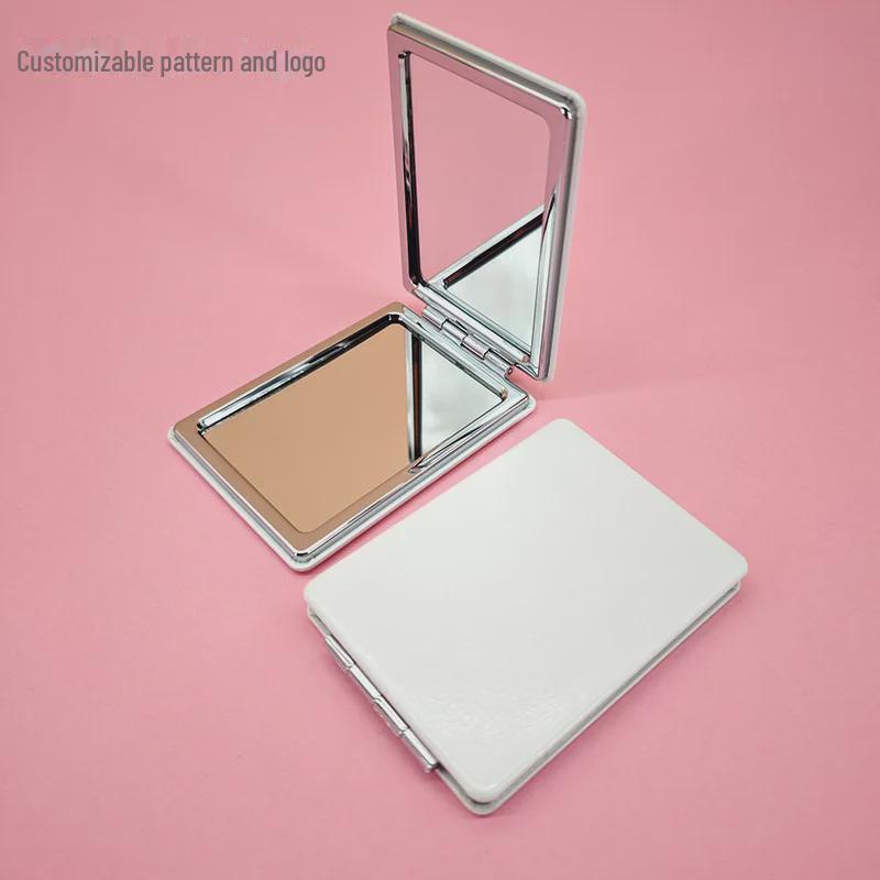 Компактное белое ПУ двухстороннее ручное складное зеркало для макияжа