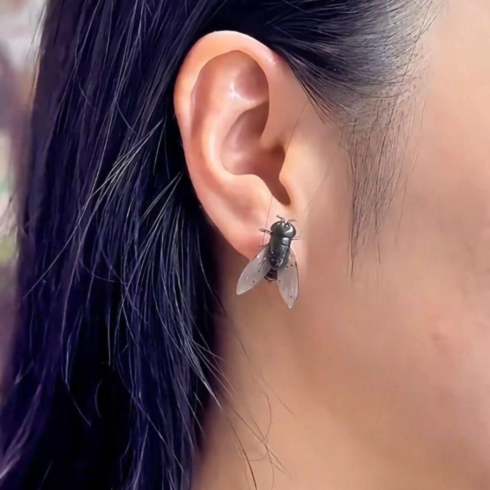 Simulation Fly Earrings Black Funny Earrings Creative Ear Jewelry for Men Women Couple Gift