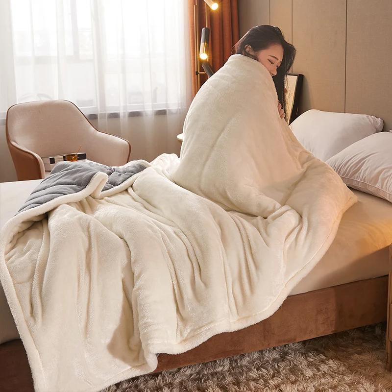 Коралловое флисовое осенне-зимнее теплое одеяло для кровати, 3-слойное утолщенное фланелевое одеяло, мягкое удобное теплое одеяло, можно стирать