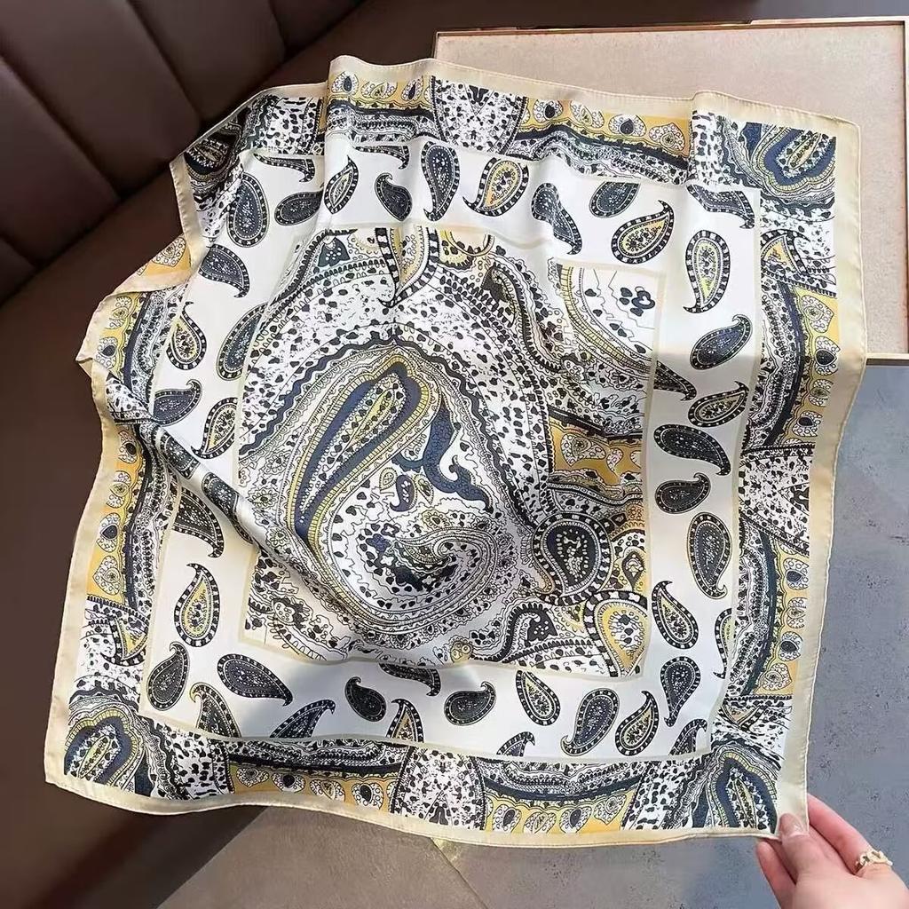 New white 71CM premium silk scarf women's neck protector scarf spring and autumn retro scarf shawl tied bag straight hair
