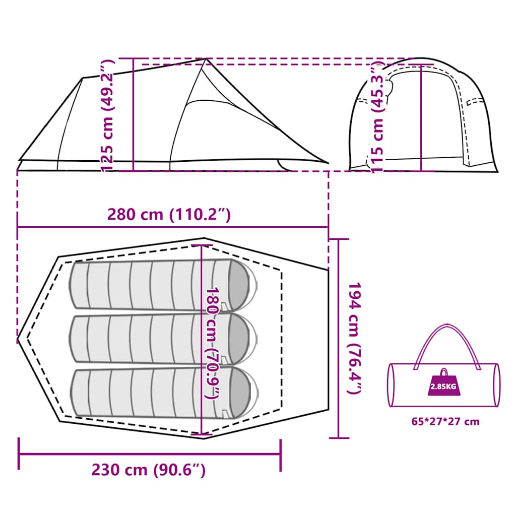 Tunnel Tent for 3 Persons Brown Waterproof