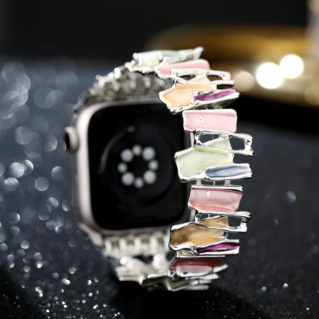 Дофаминовый ремешок для Apple Watch 9 8 7 6 5 4 SE UItra 2 Геометрический женский металлический эластичный браслет для iWatch 42 мм 40 38 41 49 45 44 мм