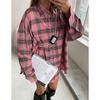 Розовые рубашки и топы в клетку, женская уличная одежда, повседневный топ в клетку с длинными рукавами, однобортная рубашка большого размера, женская