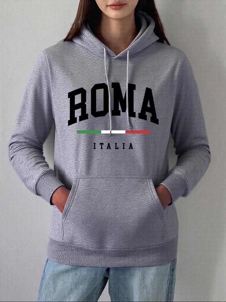 Худи с принтами флага Италии Рома Женские Зимние Теплые свитшоты на флисе Удобные Повседневные Пуловеры Базовые С карманом Женская одежда