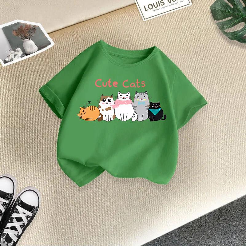 2-13Y Children T-shirt Cat Printed Kids Clothes 100% Cotton T-shirt Tops Tee Boys Girls Baby Tee