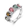 2024 New Arrival Colorful Natural Tourmaline Band Ring 925 Sterling Silver Classic Design for Women Girls Fine Jewelry