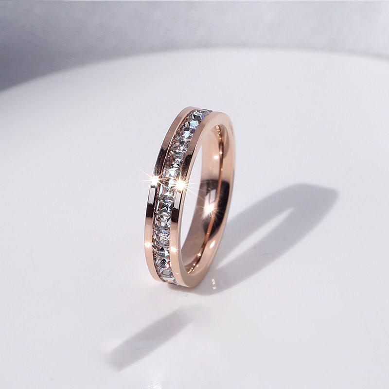 Прозрачные белые камни Свадебное женское кольцо Нержавеющая сталь 1 и 2 ряда Блинг Циркон Модное парное кольцо Женские украшения