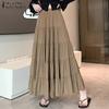 Women Casual Elastic Waist Solid Color Layered A-Line Skirts