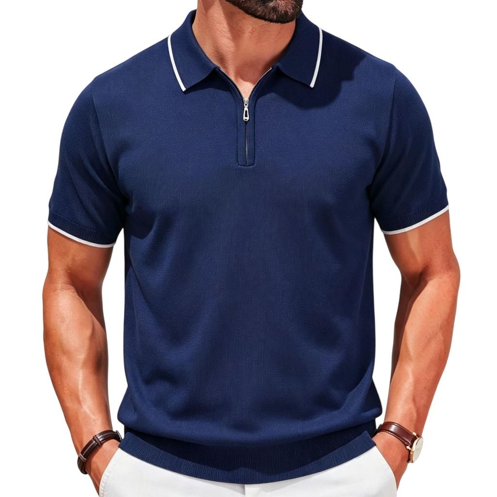 Knit Polo Shirts for Men Breathable Short Sleeve Polo Shirt Lightweight Casual Golf Shirts Collared T-Shirts Men's Summer Vacation Beach Shirts Tops